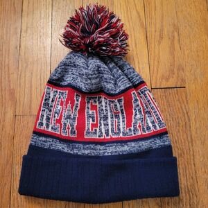 New England Patriots NFL Knit Beanie Hat Pom Pom Cuffed Navy Red White Winter
